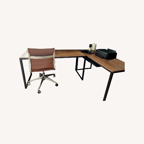 Used Amazon Dark Brown Wood and Iron Desk Set of 2 for sale on AptDeco