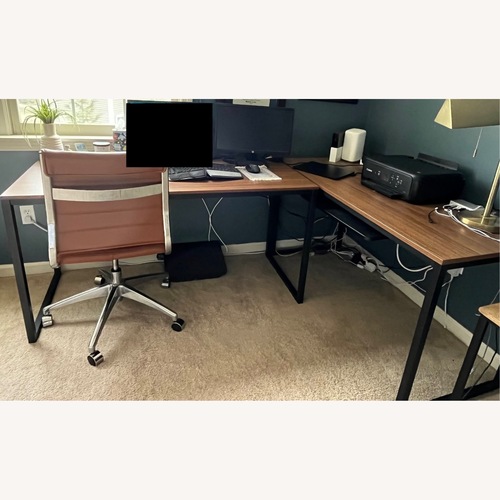 Used Amazon Dark Brown Wood and Iron Desk Set of 2 for sale on AptDeco