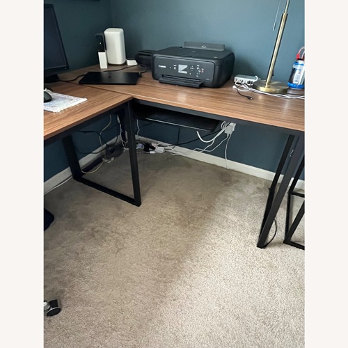 Used Amazon Dark Brown Wood and Iron Desk Set of 2 for sale on AptDeco