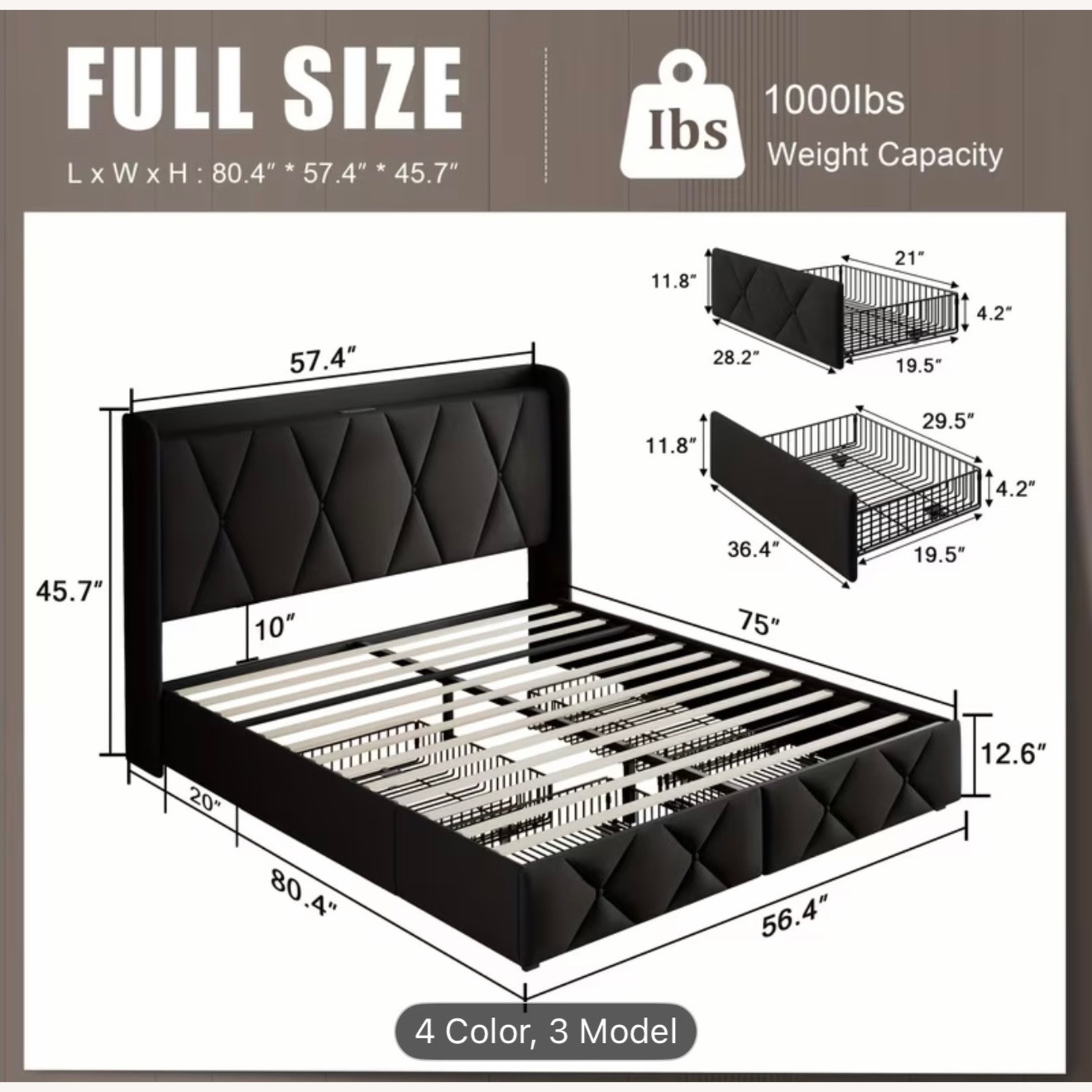 Amazon Full Size Bed Frame with 4 Drawers - image-3