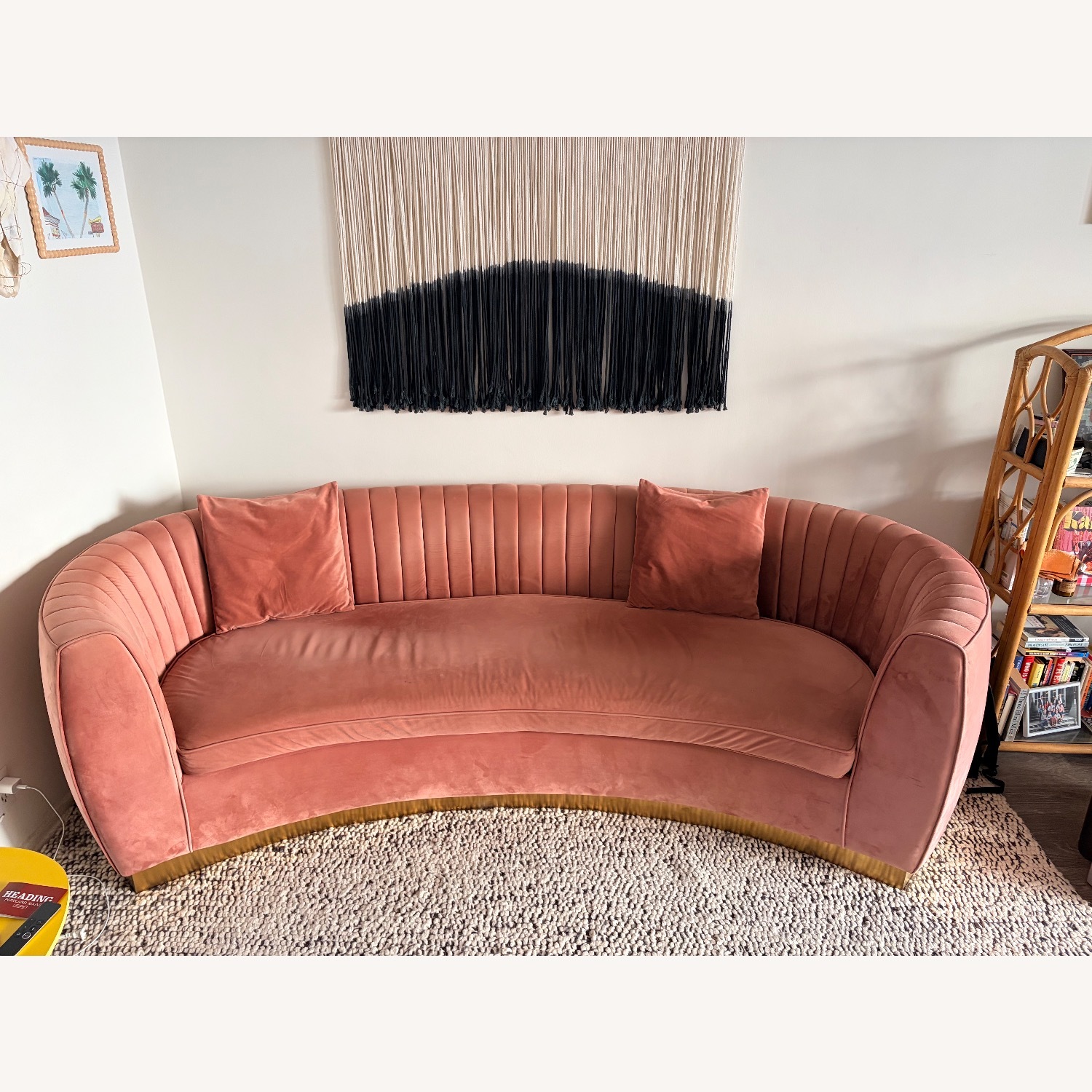 Vintage/Antique Pink Velvet 3+ Seater Sofa - image-2