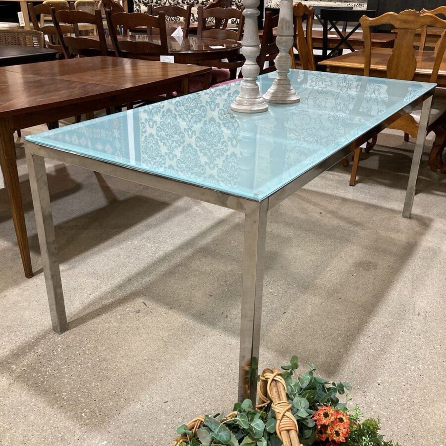 Parsons Rectangular Glass & Metal Dining Table - image-1