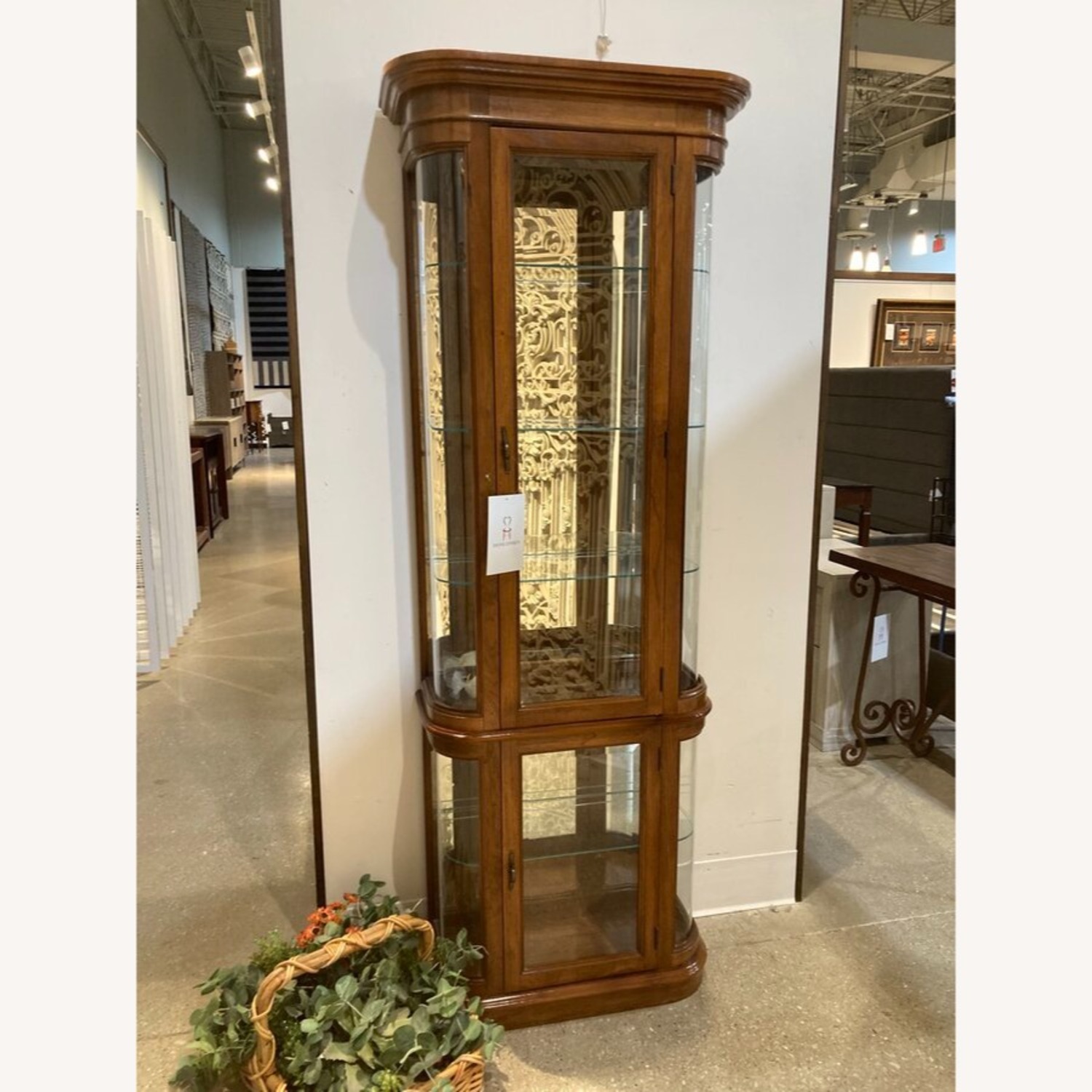 Pulaski Illuminated Curved Oak Curio Cabinet - image-1