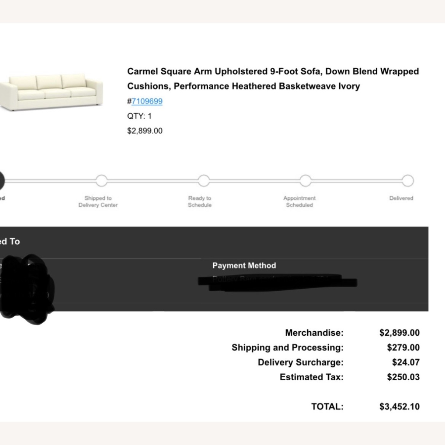 Pottery Barn Carmel Square Arm 9 foot sofa  - image-4