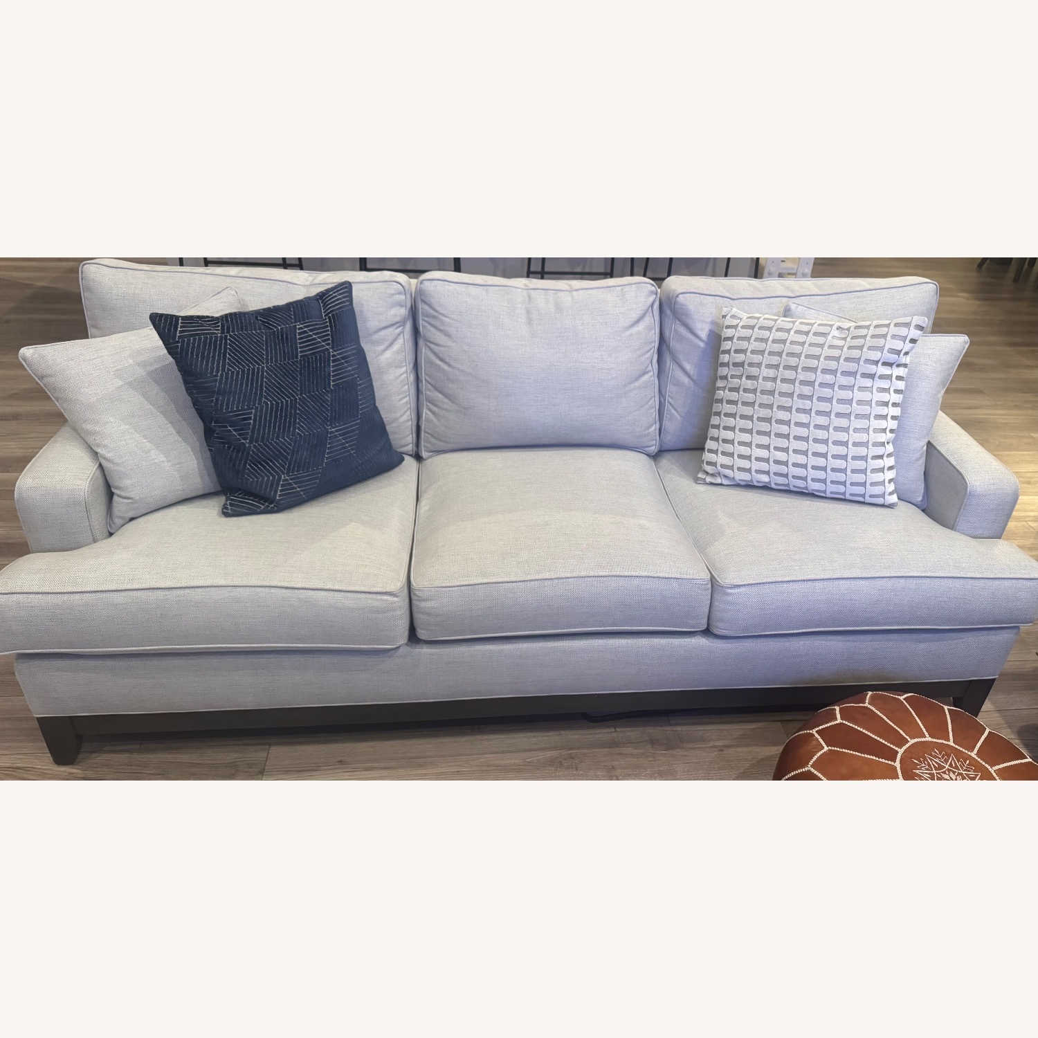 Ethan Allen Light Gray Fabric 3+ Seater Sofa - image-1