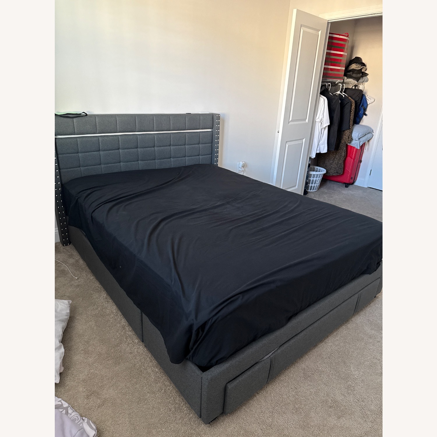 Walmart Enhomee Dark Gray Wood Full Bed - image-3