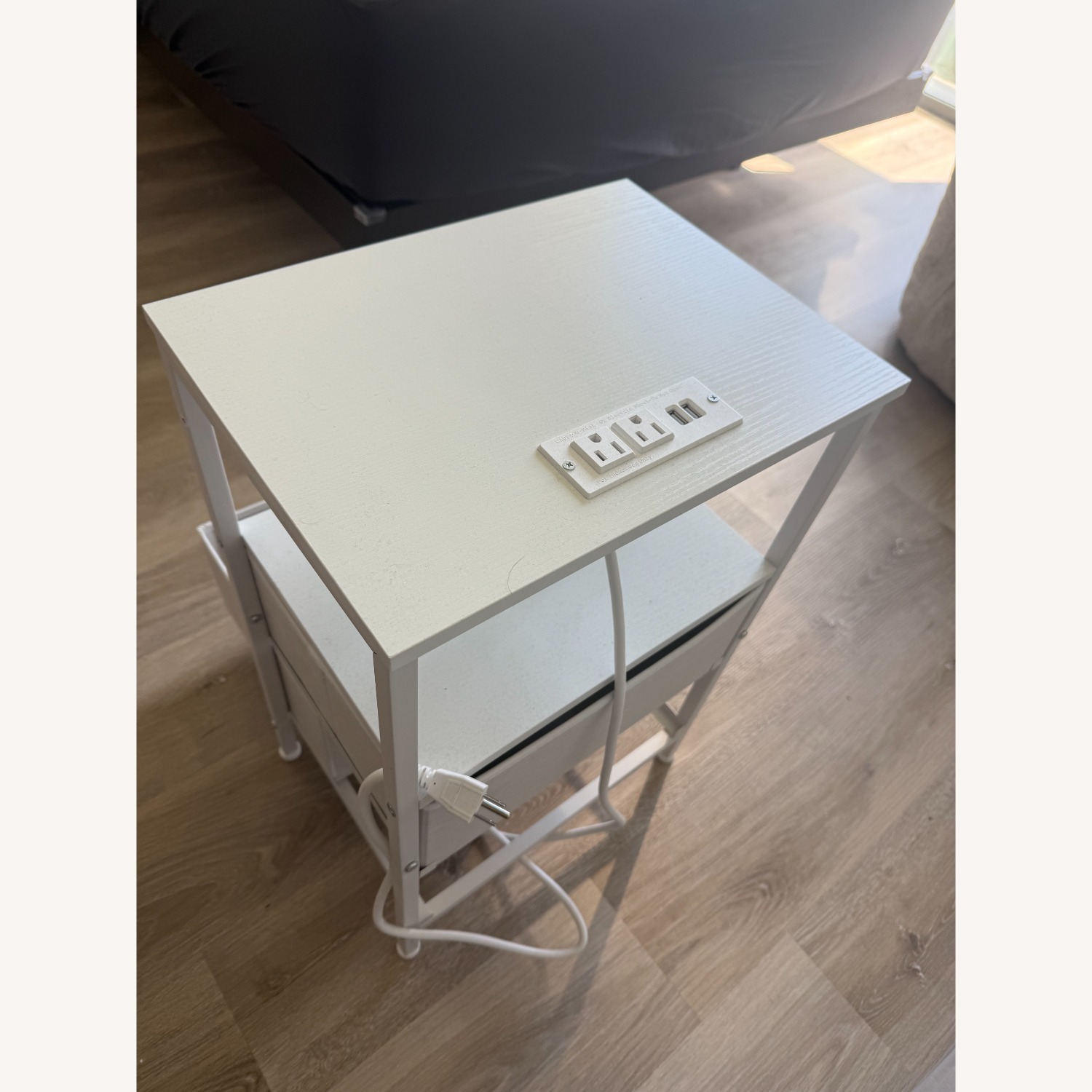 Nightstand White with Outlet - image-1