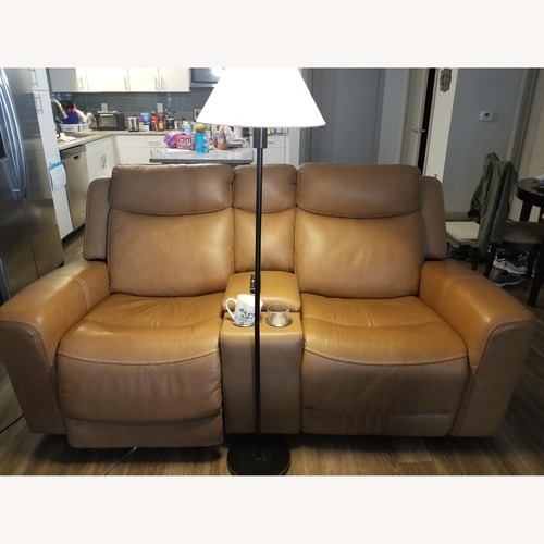 Used Rooms To Go Light Brown Leather 2 Seater Sofa for sale on AptDeco