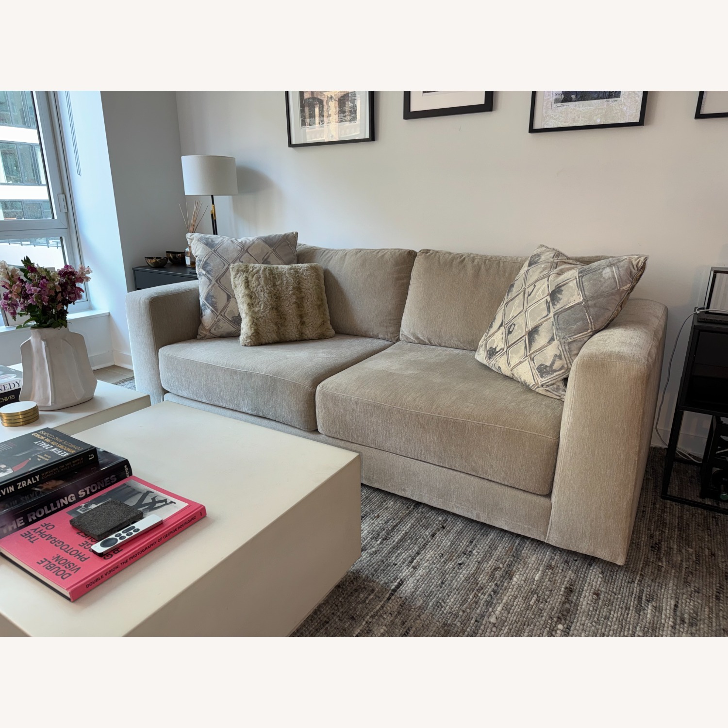 Crate & Barrel Peyton 88.5" Sofa - Monet Fabric in Champagne - image-3