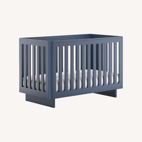 Used Crate & Barrel Sycamore Navy Crib + Toddler Rail for sale on AptDeco