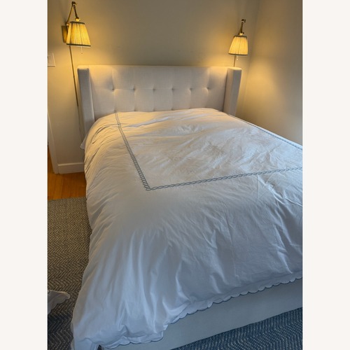 Used Restoration Hardware White Fabric Queen Bed for sale on AptDeco