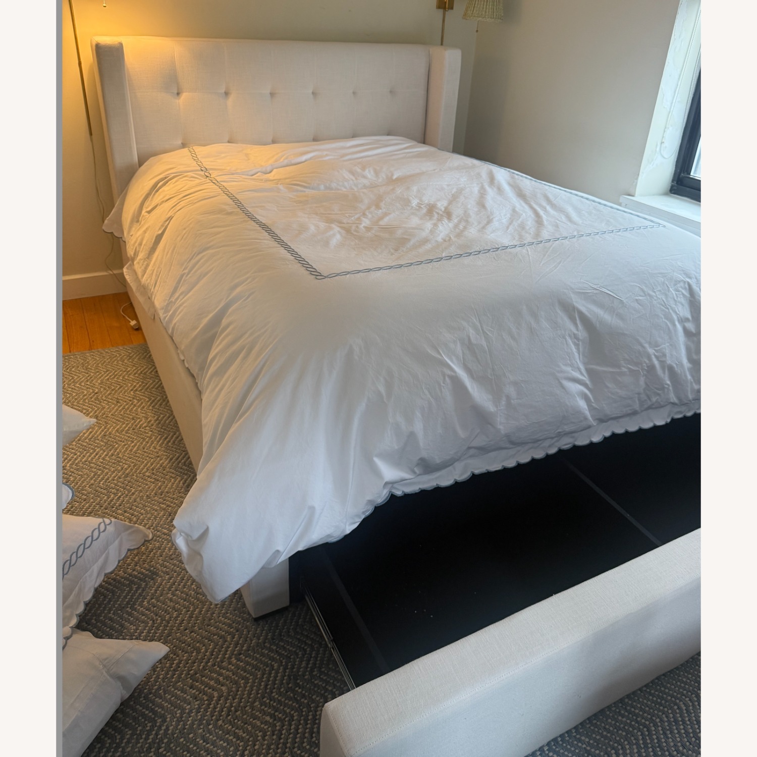Restoration Hardware White Fabric Queen Bed - image-2