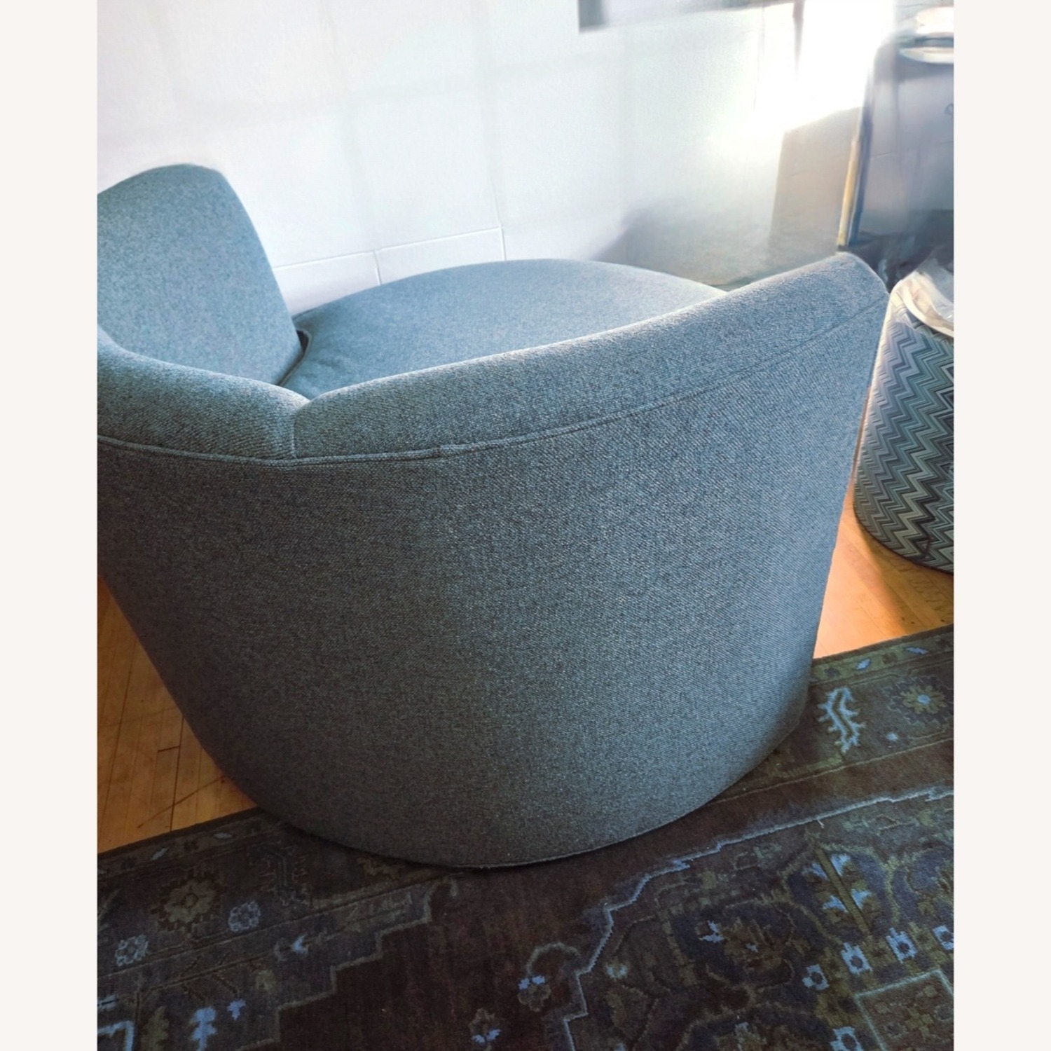 Room & Board Eos Swivel Chair Blue Fabric Chair and a Half - image-3