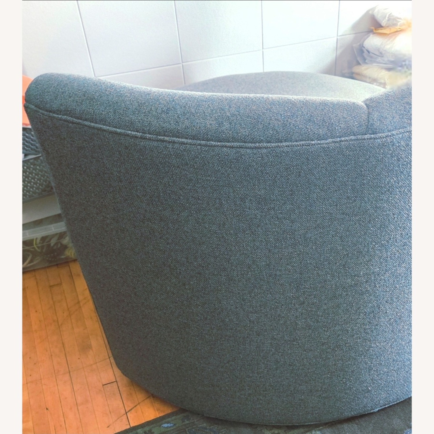 Room & Board Eos Swivel Chair Blue Fabric Chair and a Half - image-5