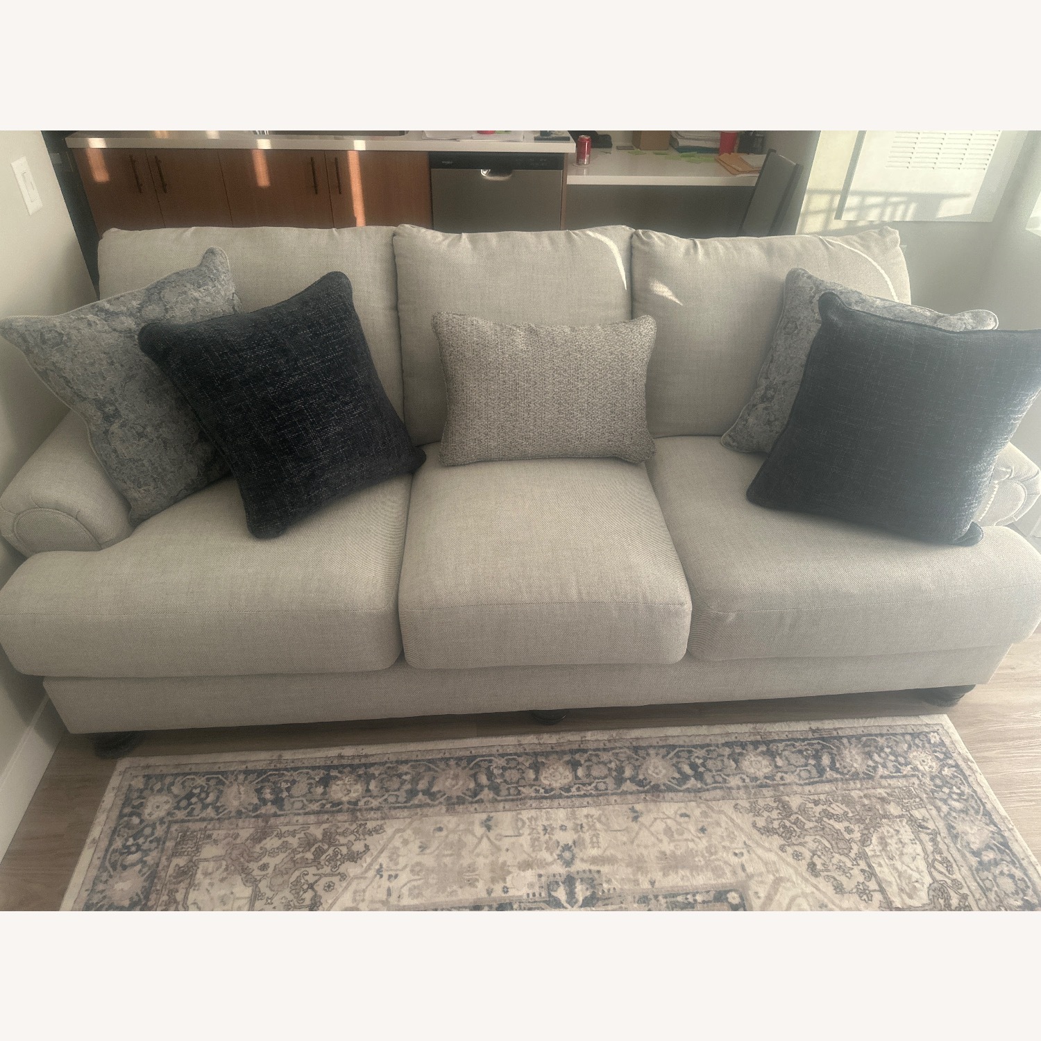 Ashley Furniture Light Gray Fabric 3+ Seater Sofa - image-1