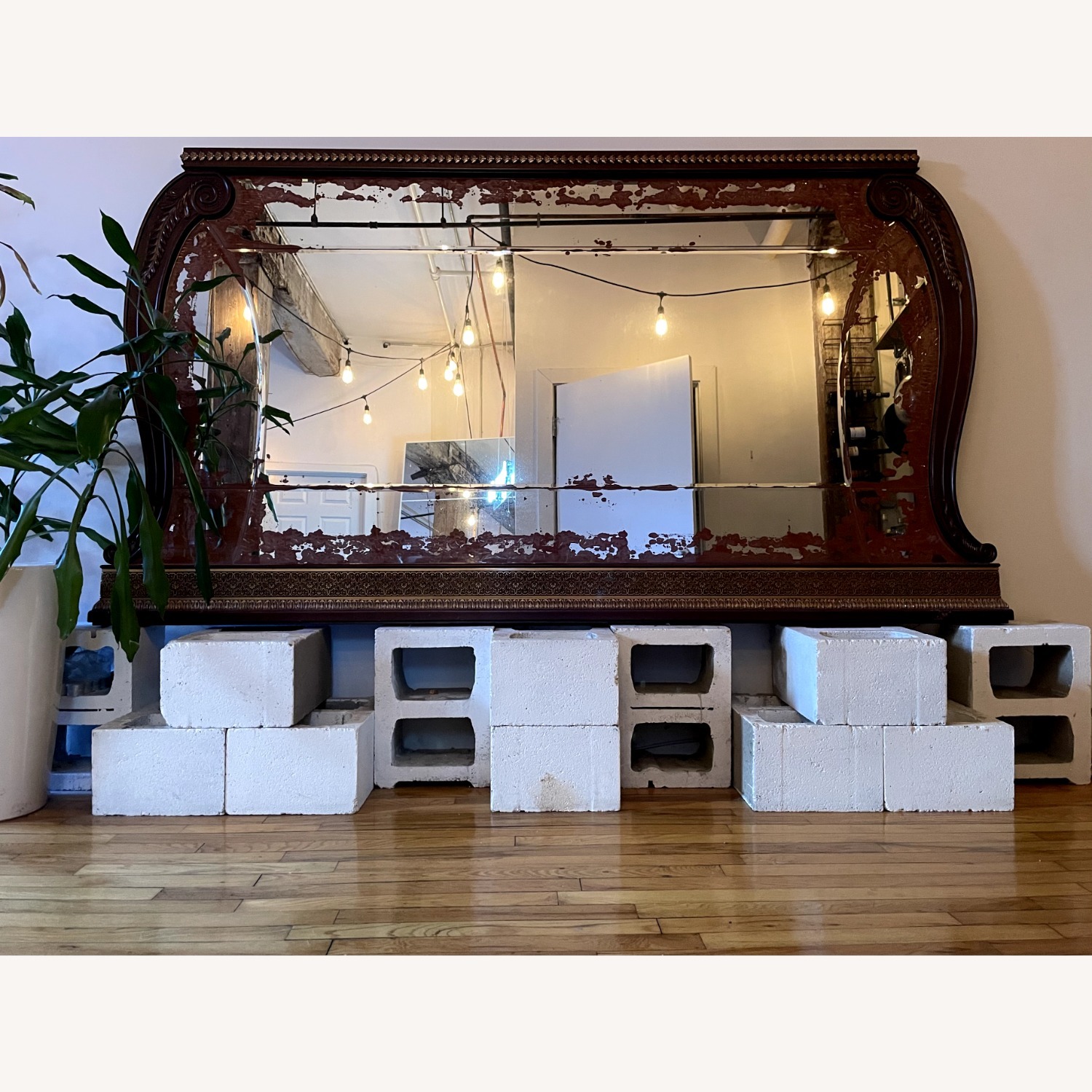 Vintage/Antique Dark Brown Wood Wall Mirror - image-2