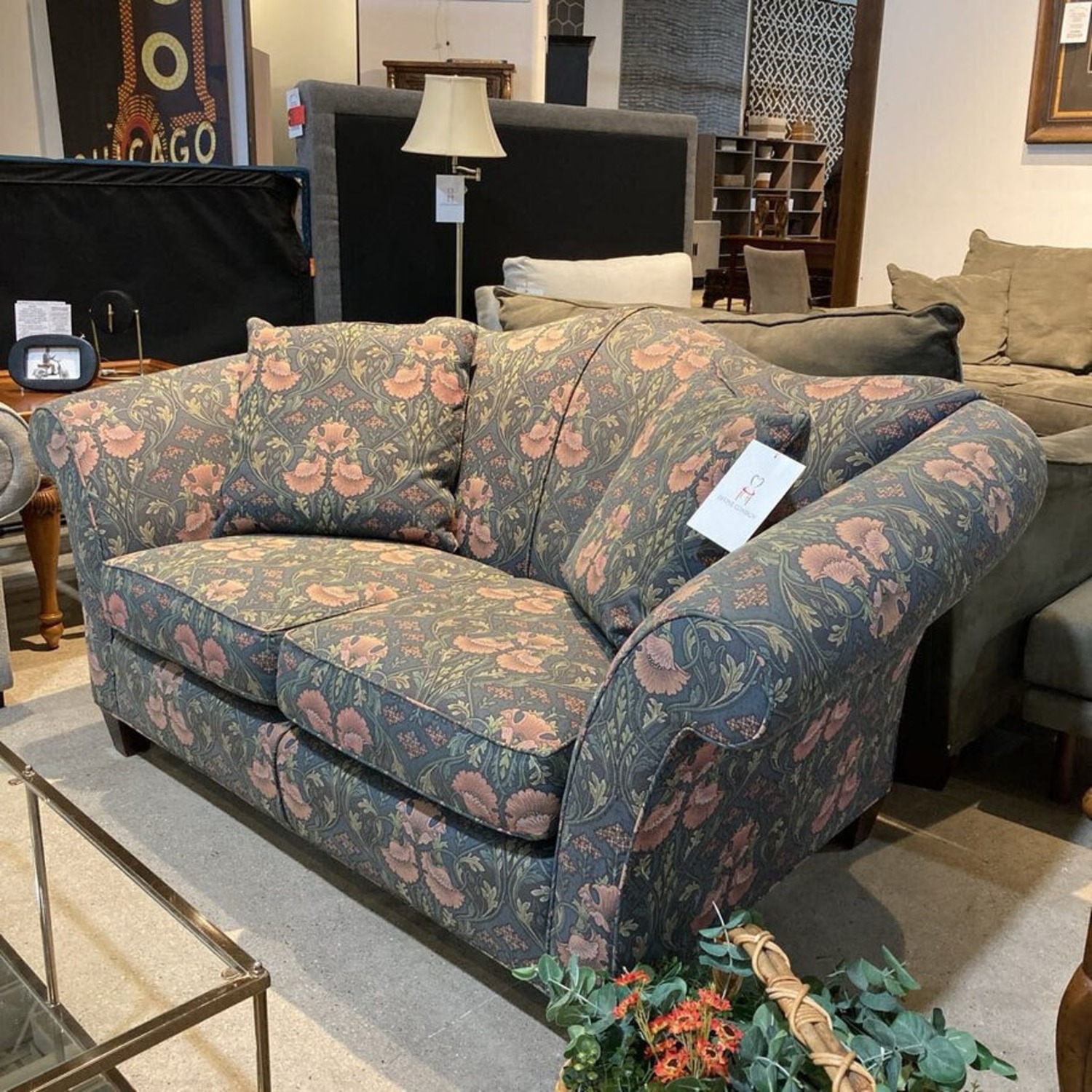 Upholstered Floral Fabric Two-Seat Loveseat - image-1