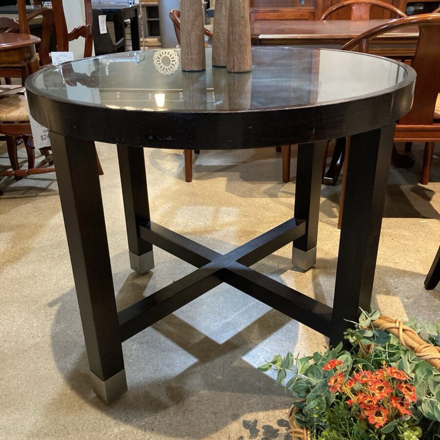 Round Wood & Glass Foyer Table - image-2