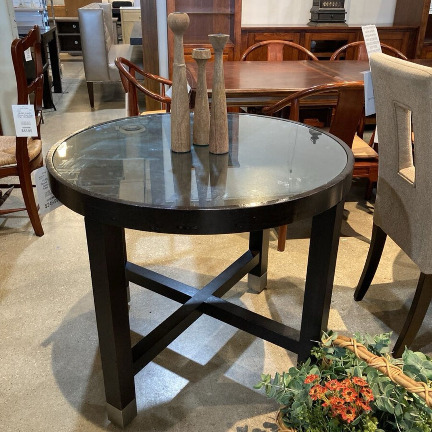 Round Wood & Glass Foyer Table - image-1