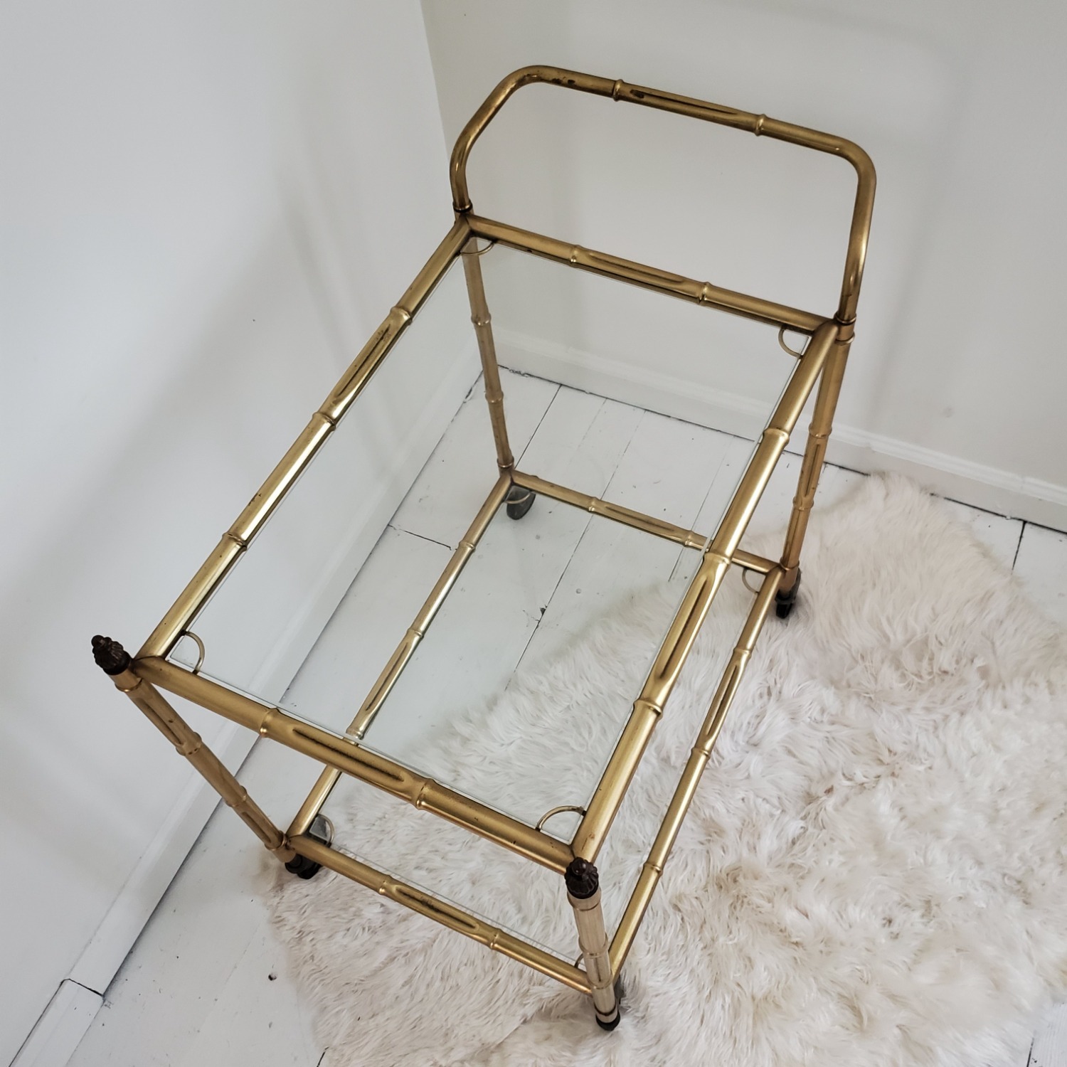Mid Century Brass Bamboo Bar Cart - image-9