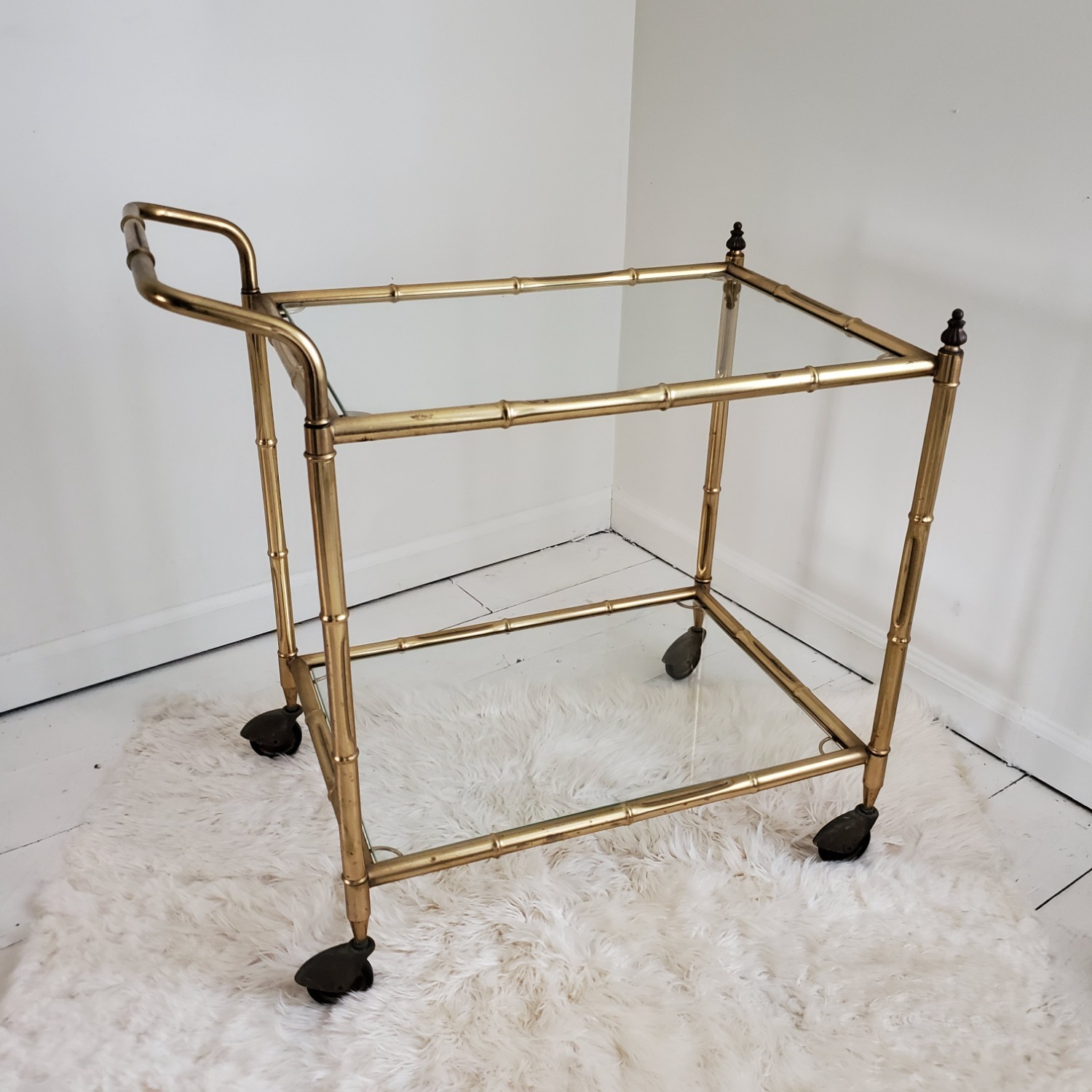Mid Century Brass Bamboo Bar Cart - image-1