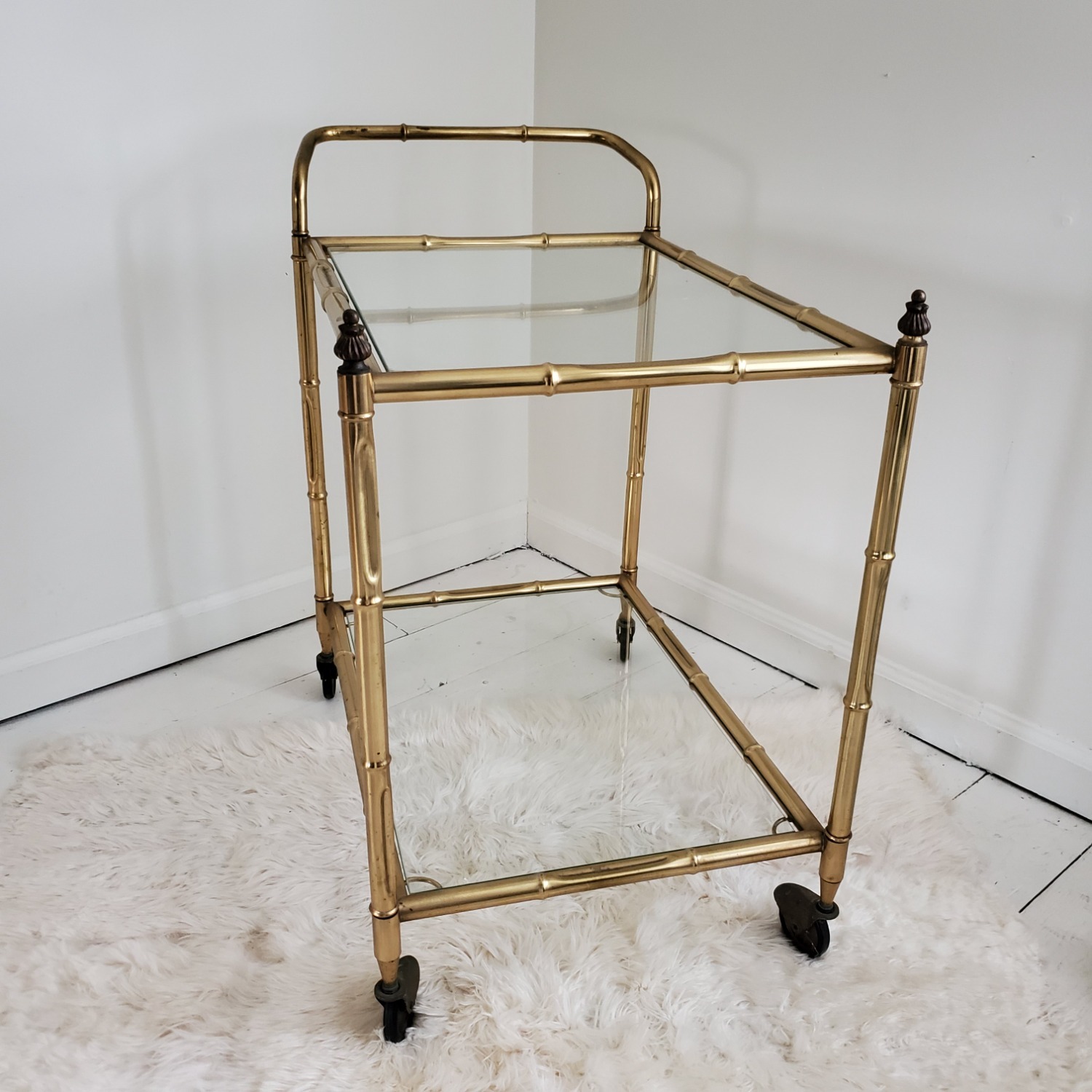 Mid Century Brass Bamboo Bar Cart - image-2