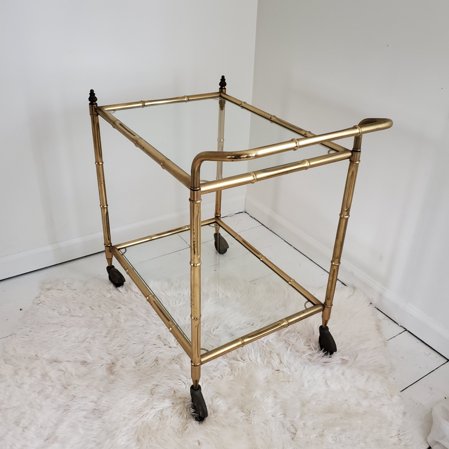 Mid Century Brass Bamboo Bar Cart - image-7