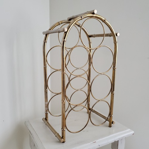 Used Mid Century Brass Bamboo Wine Bottle Rack for sale on AptDeco