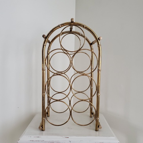 Used Mid Century Brass Bamboo Wine Bottle Rack for sale on AptDeco
