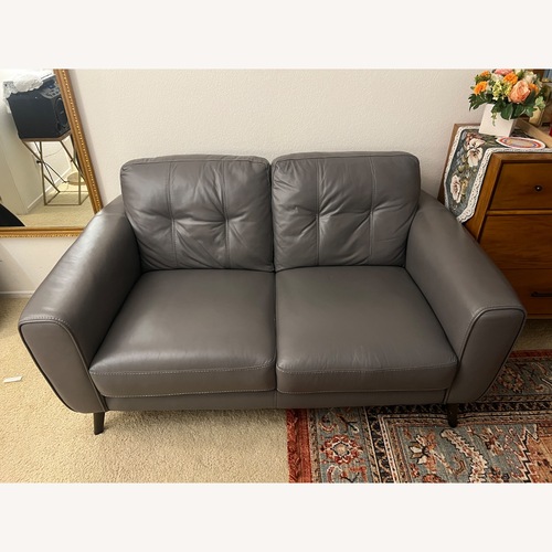 Used Benita Dark Gray Leather Loveseat for sale on AptDeco