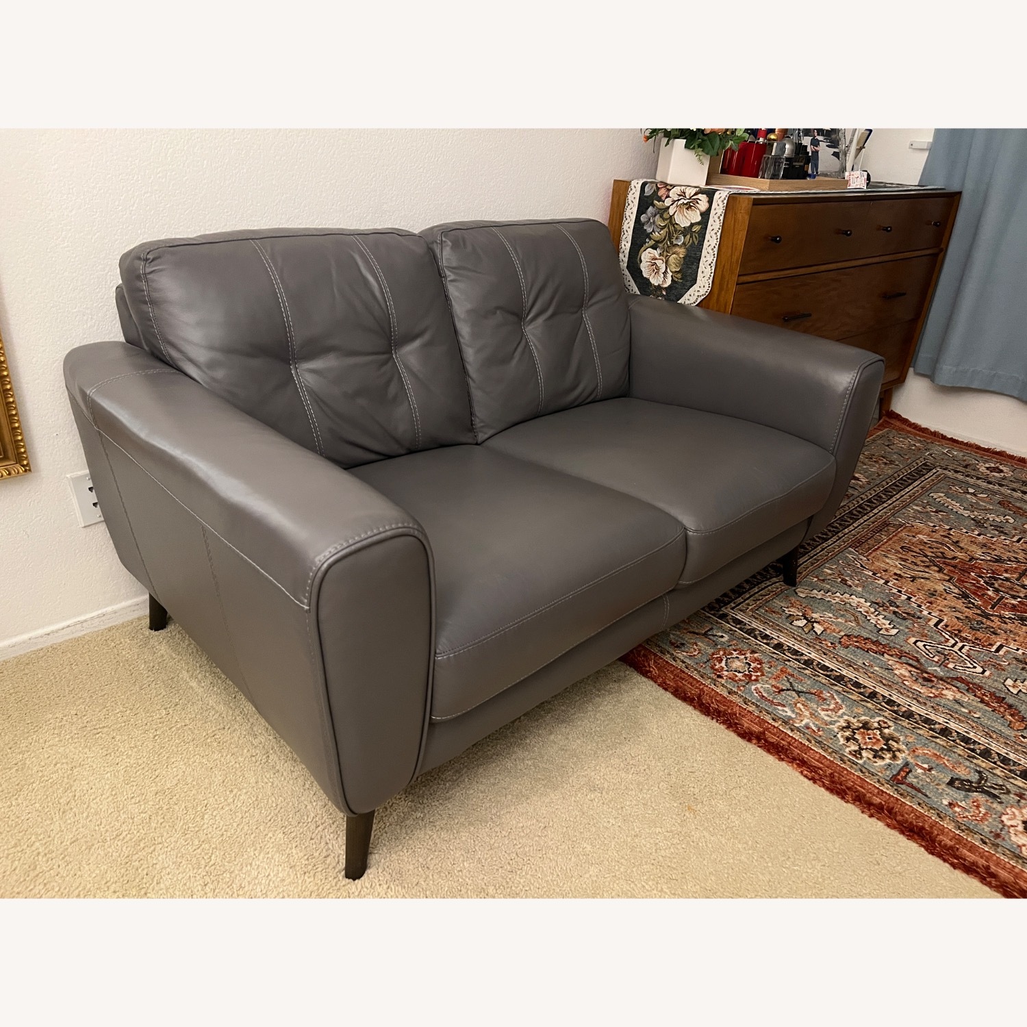 Benita Dark Gray Leather Loveseat - image-1