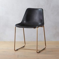 CB2 Roadhouse Black Leather Dining Chairs, 2
