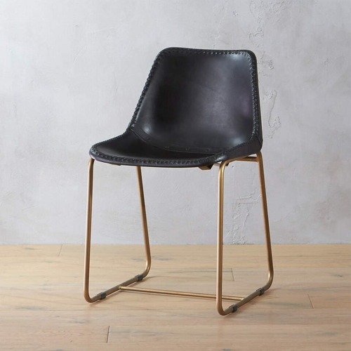 Used CB2 Roadhouse Black Leather Dining Chairs, 2 for sale on AptDeco