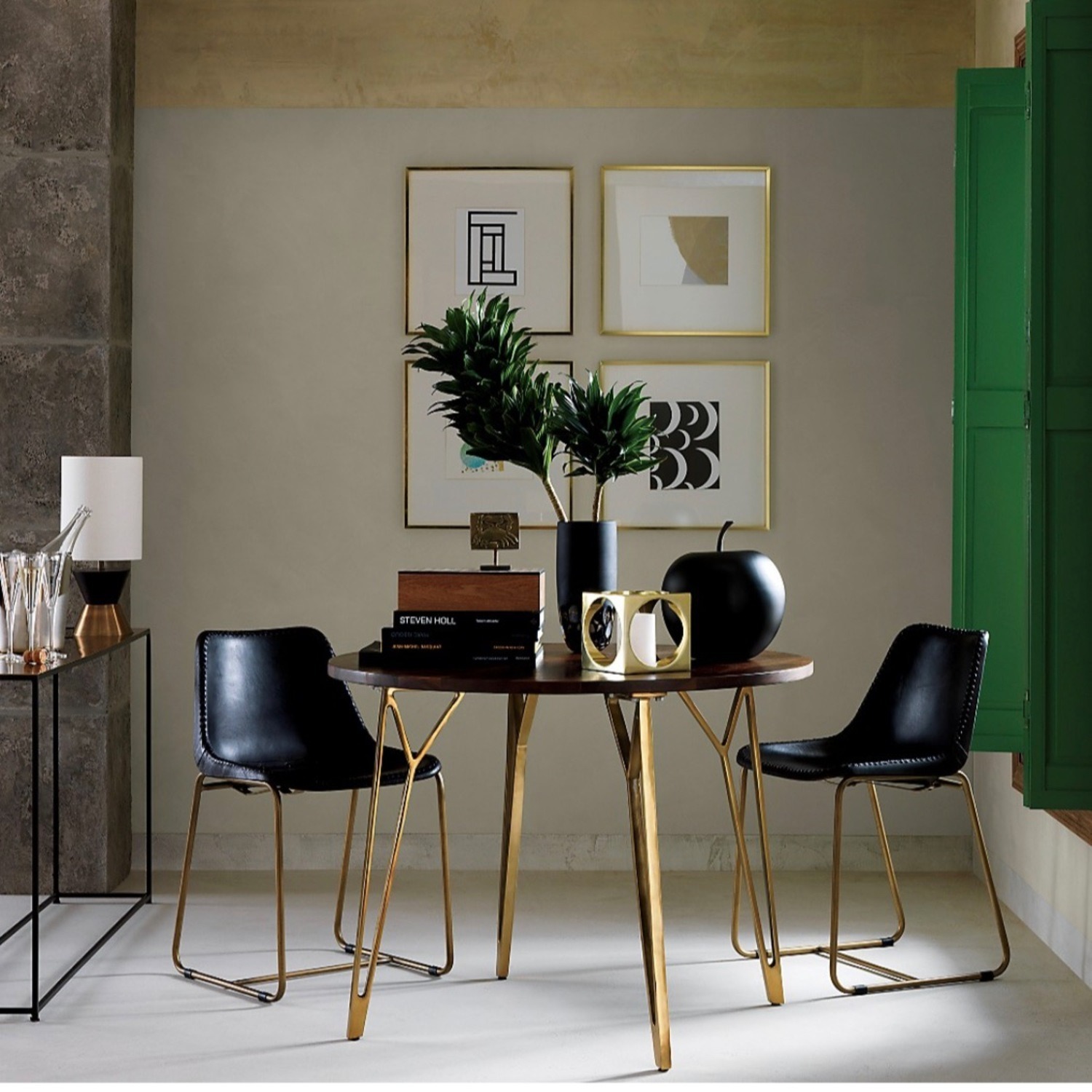 CB2 Roadhouse Black Leather Dining Chairs, 2 - image-1