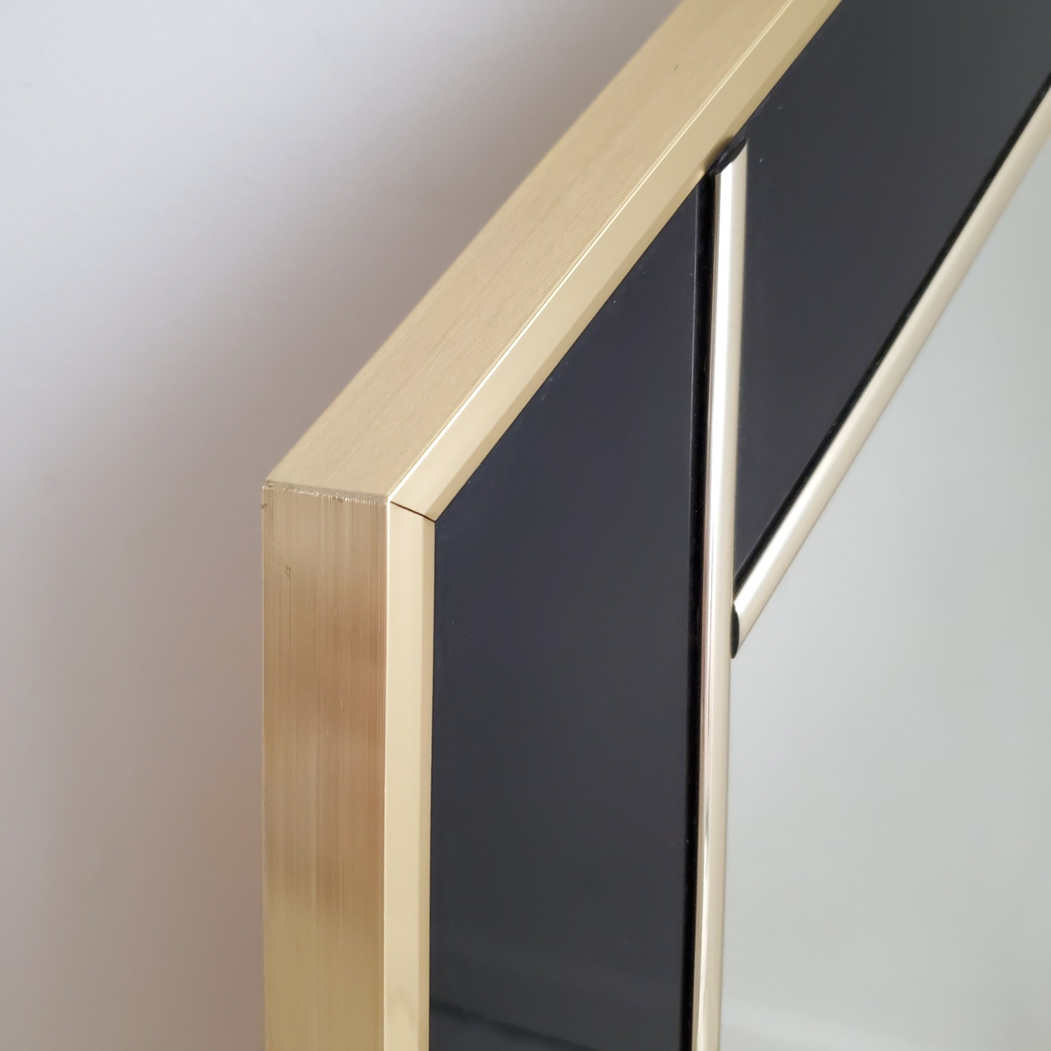 1989 Windsor Art Deco Black & Brass Octagon Mirror - image-2