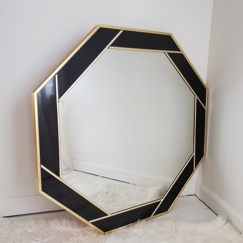 Used 1989 Windsor Art Deco Black & Brass Octagon Mirror for sale on AptDeco