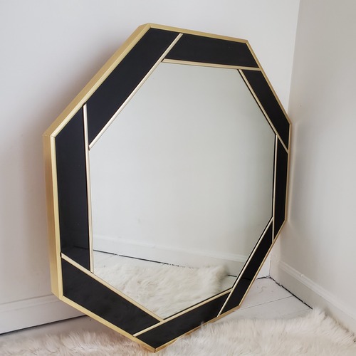Used 1989 Windsor Art Deco Black & Brass Octagon Mirror for sale on AptDeco