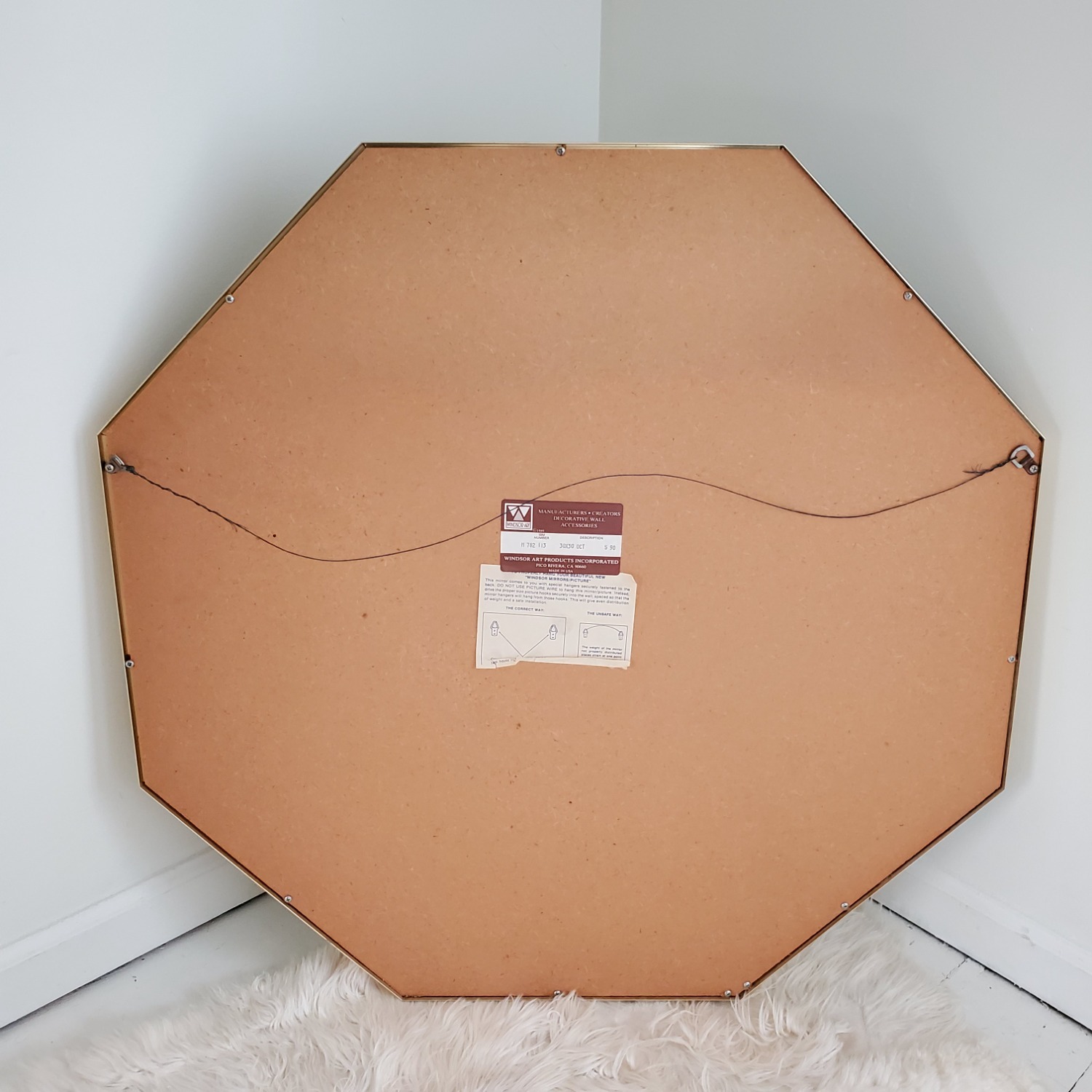 1989 Windsor Art Deco Black & Brass Octagon Mirror - image-3