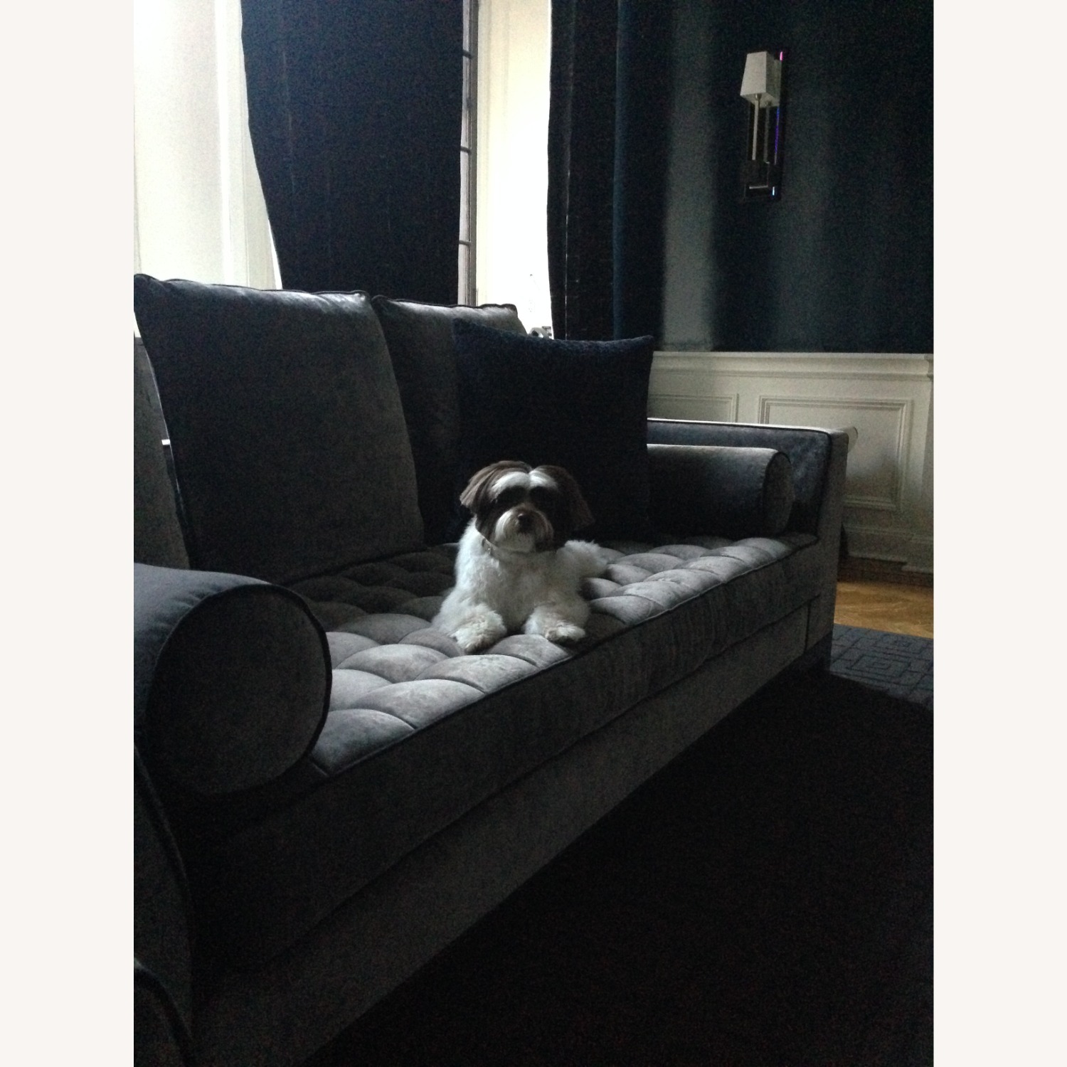 Luxury Grey Velvet Sofa Custom Artistic Frame - image-7