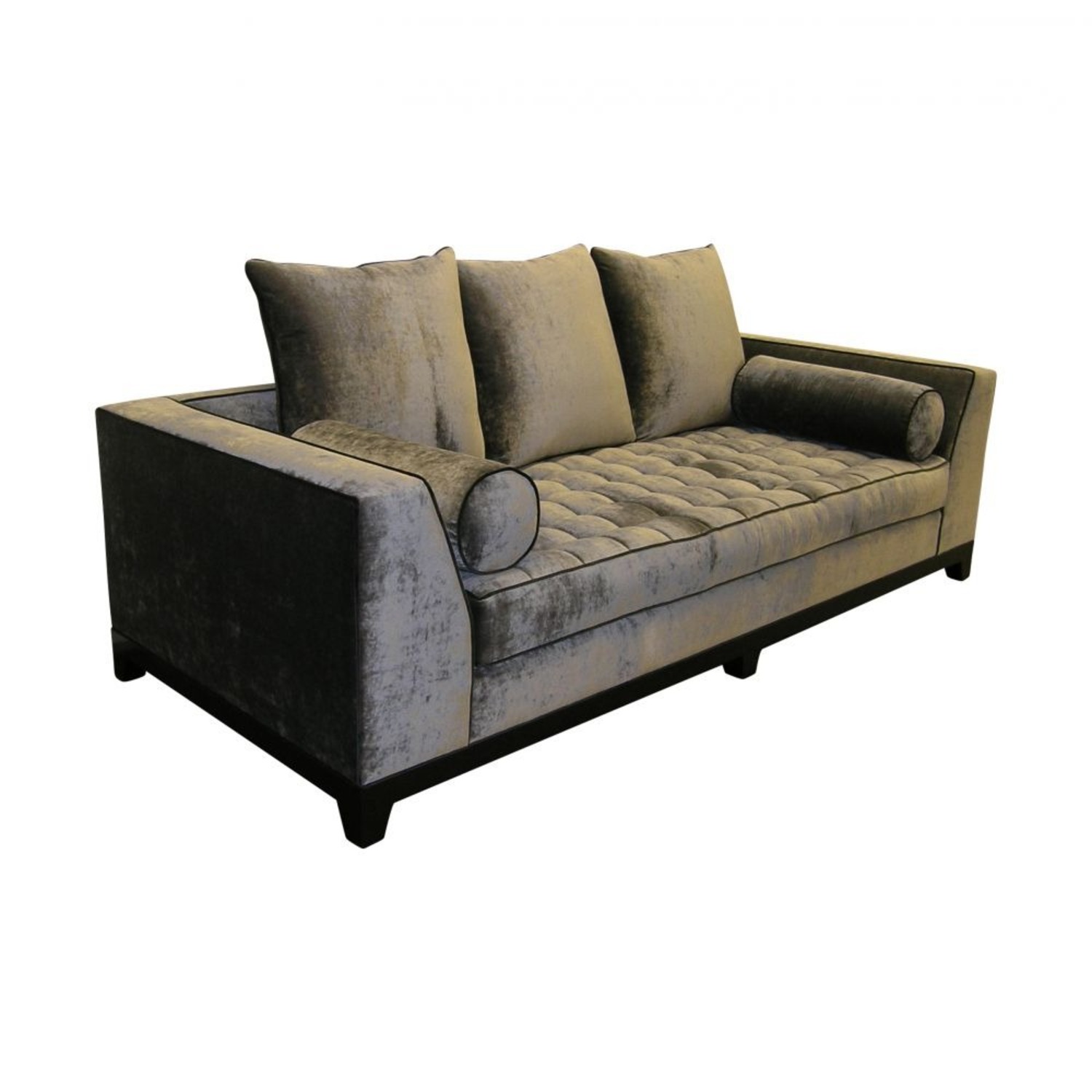Luxury Grey Velvet Sofa Custom Artistic Frame - image-1