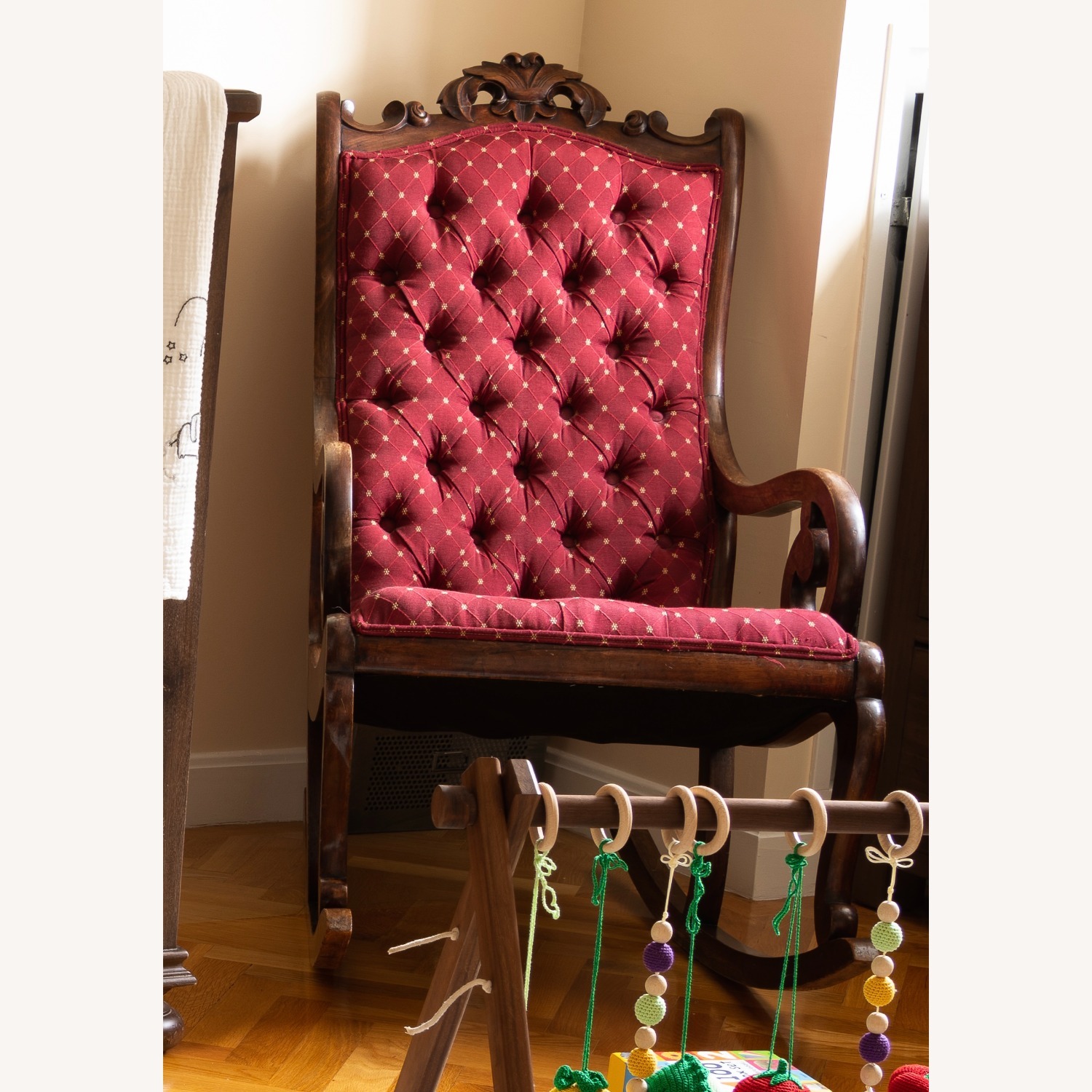 Victorian Mahogany and Tufted Rocking Chair - image-1