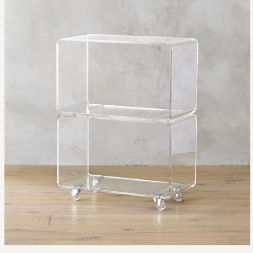 Used CB2 Peekaboo Acrylic Rolling Two Shelf Cart for sale on AptDeco