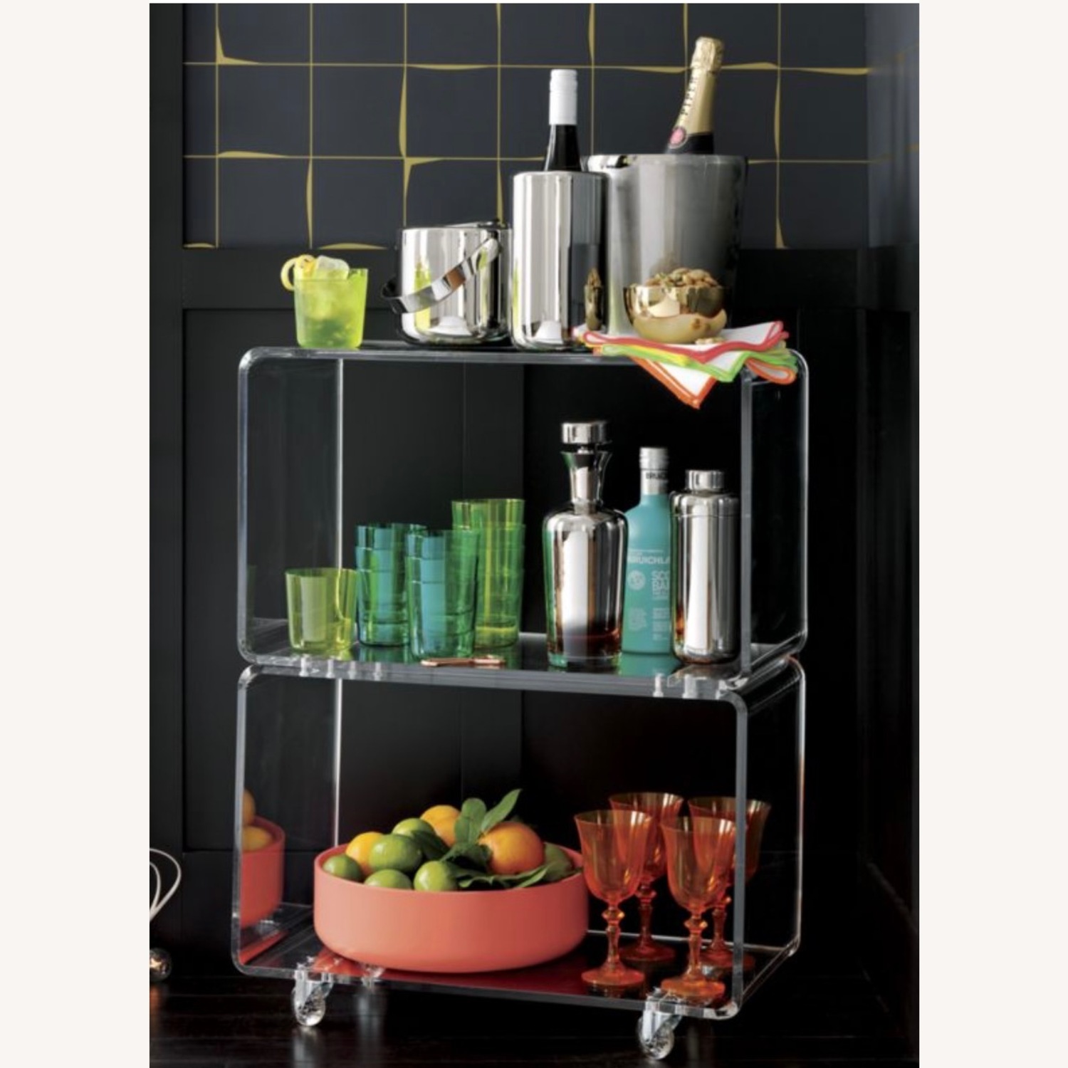 CB2 Peekaboo Acrylic Rolling Two Shelf Cart - image-1