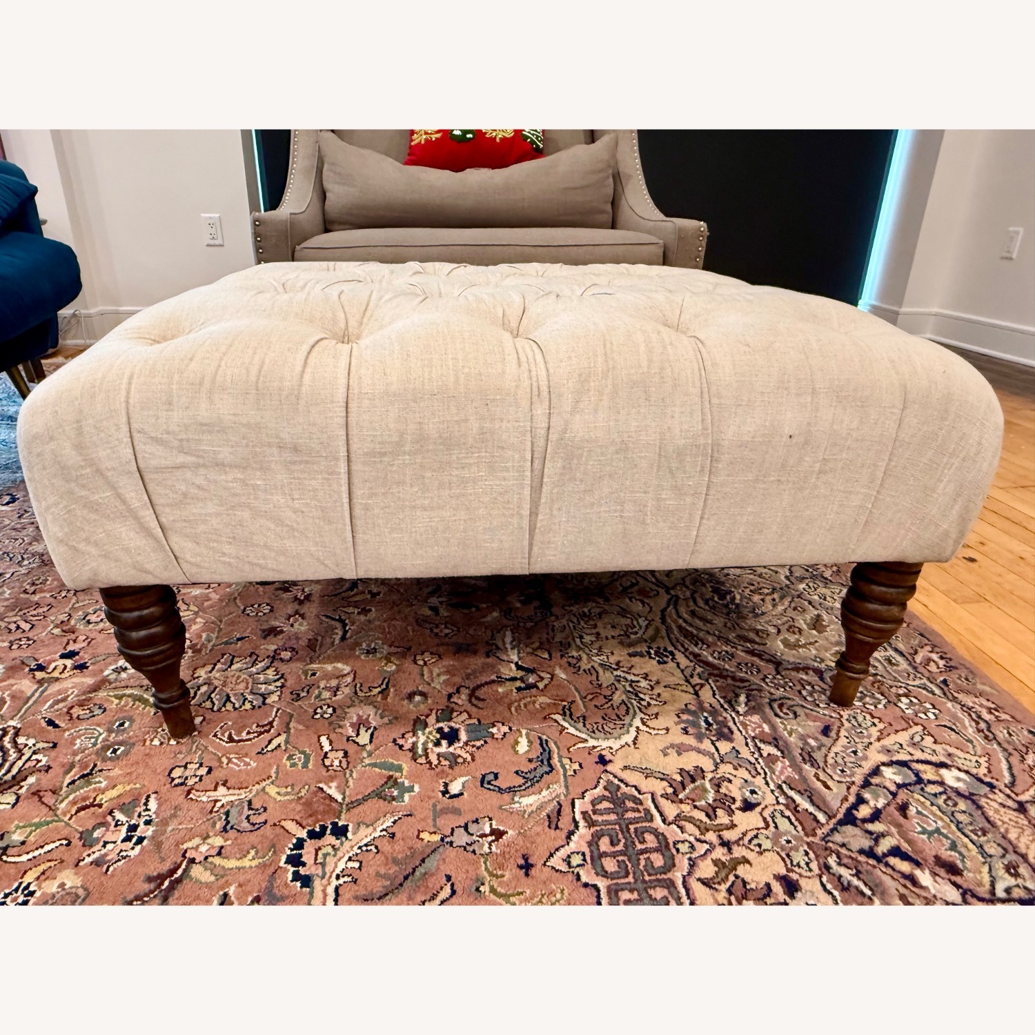 Linen Sandstone Tufted Ottoman - image-2