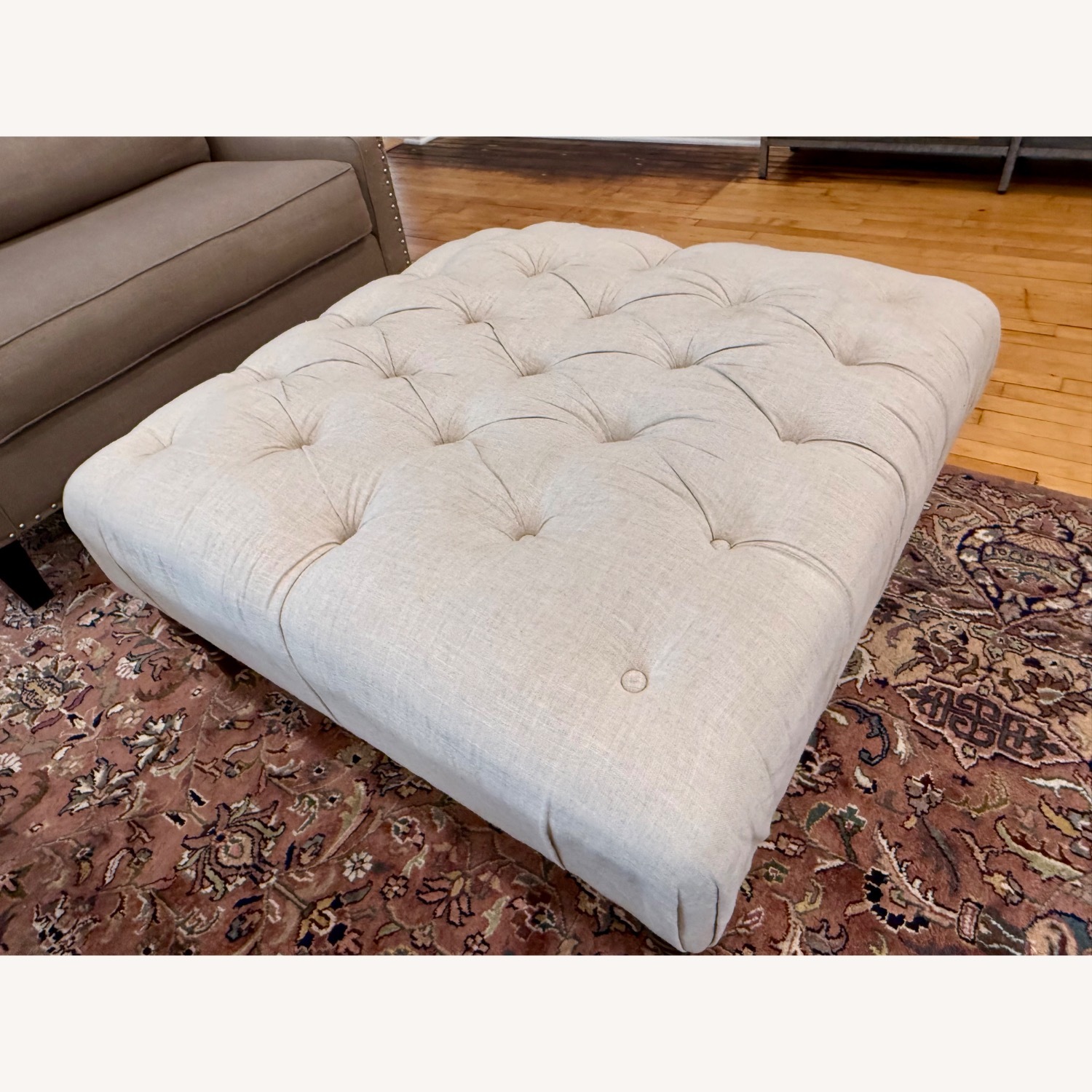 Linen Sandstone Tufted Ottoman - image-6