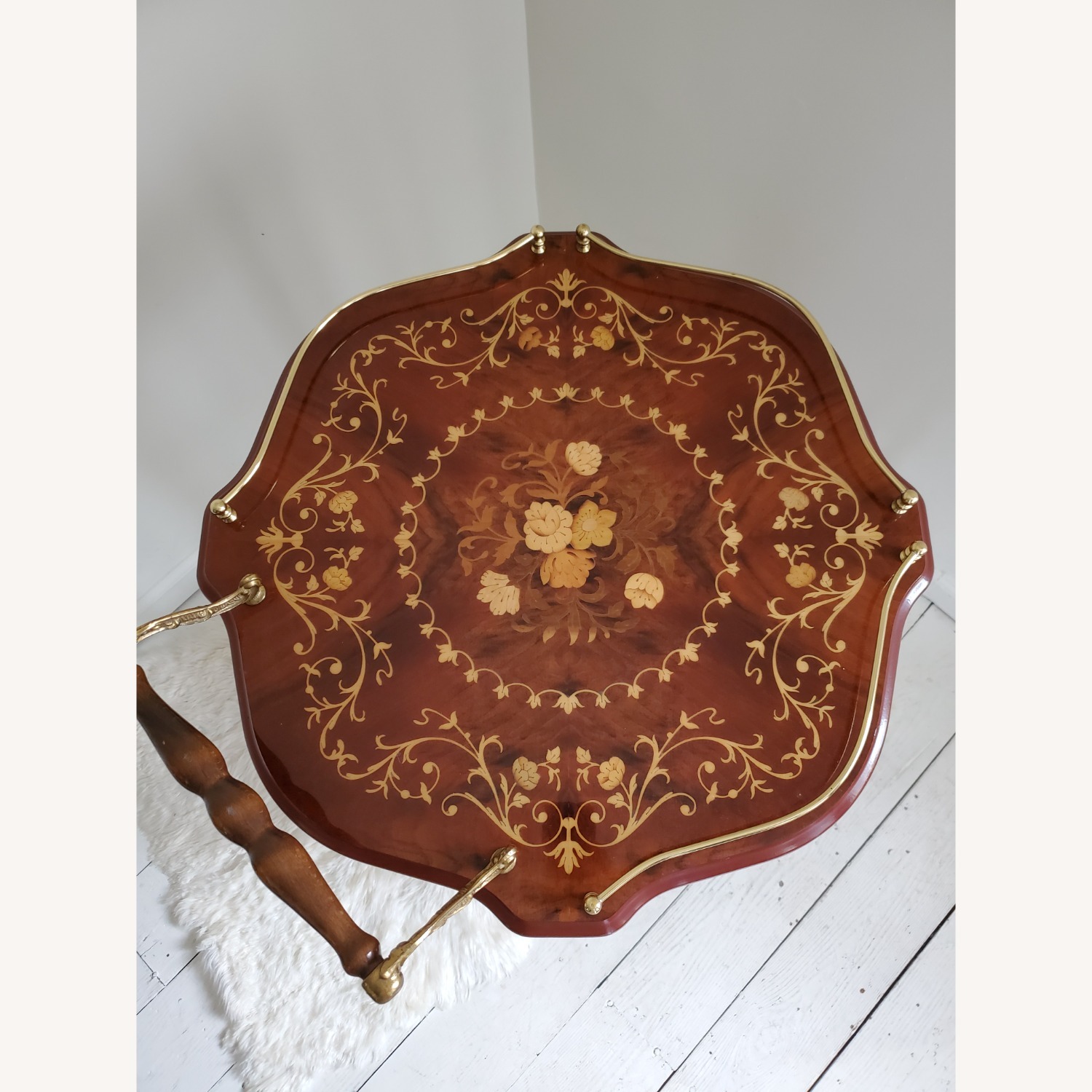 Vintage Italian Rosewood Marquetry Bar Tea Cart - image-3
