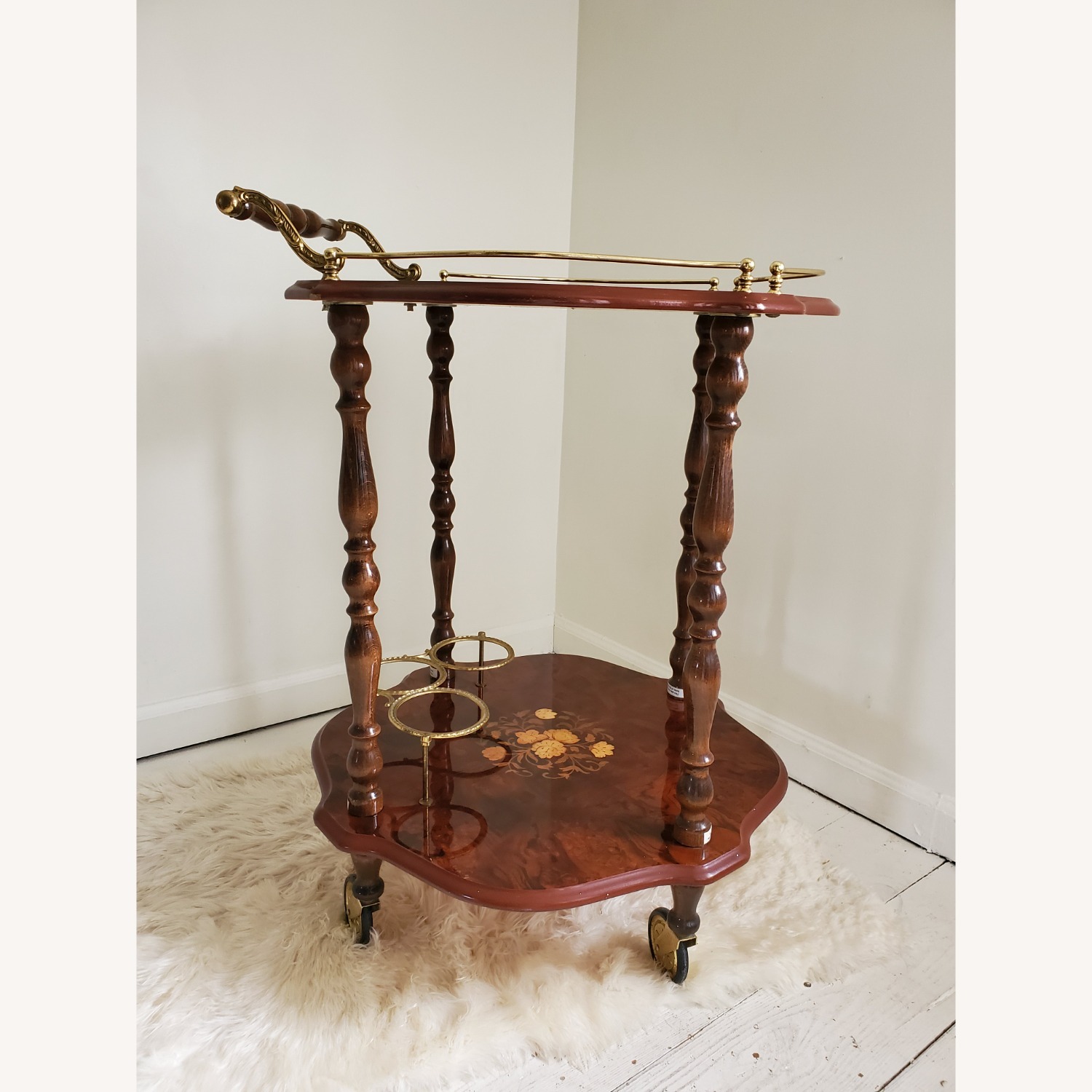 Vintage Italian Rosewood Marquetry Bar Tea Cart - image-2