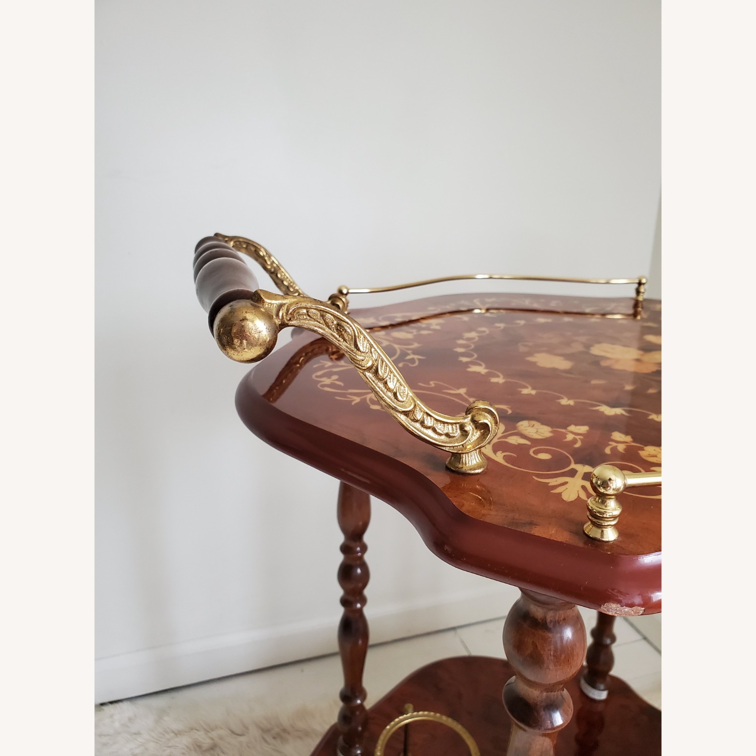 Vintage Italian Rosewood Marquetry Bar Tea Cart - image-7