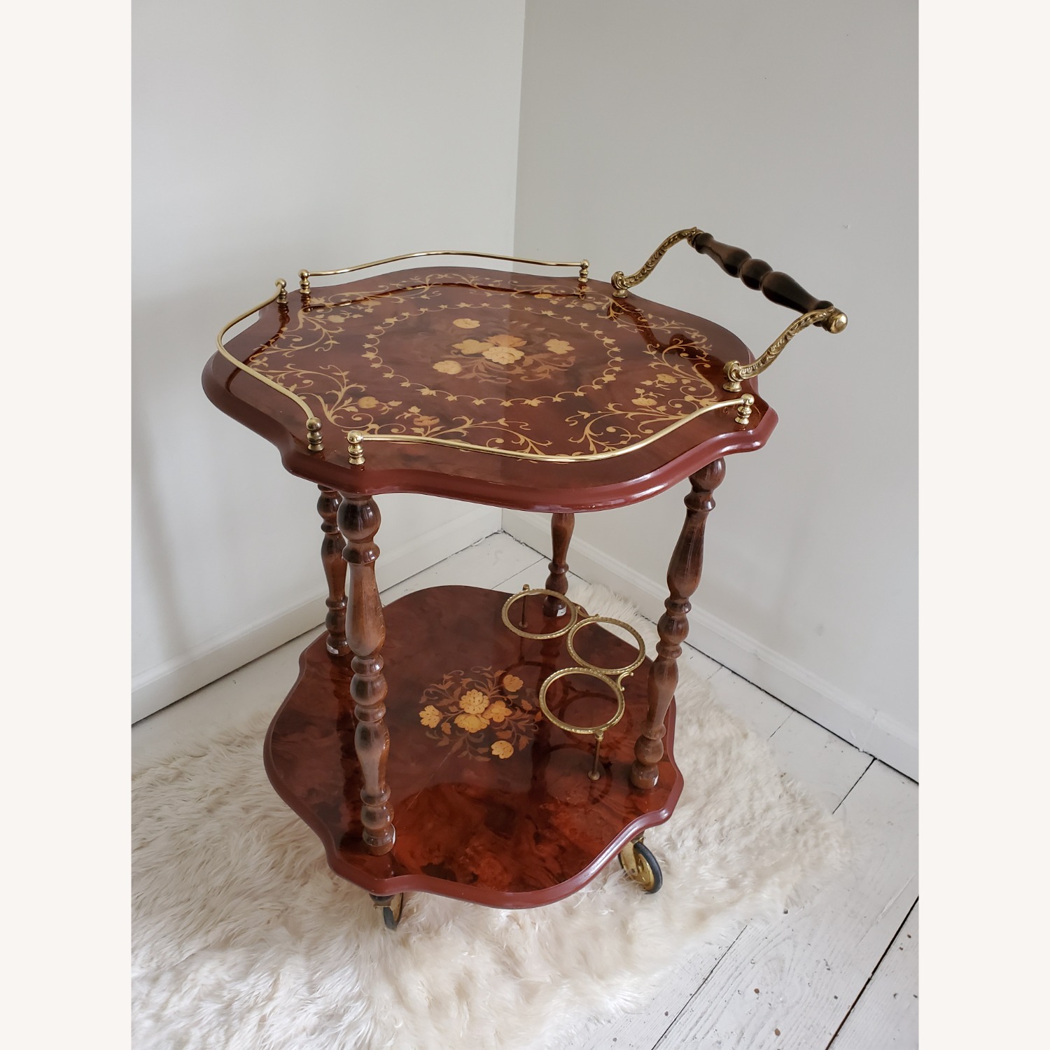 Vintage Italian Rosewood Marquetry Bar Tea Cart - image-1