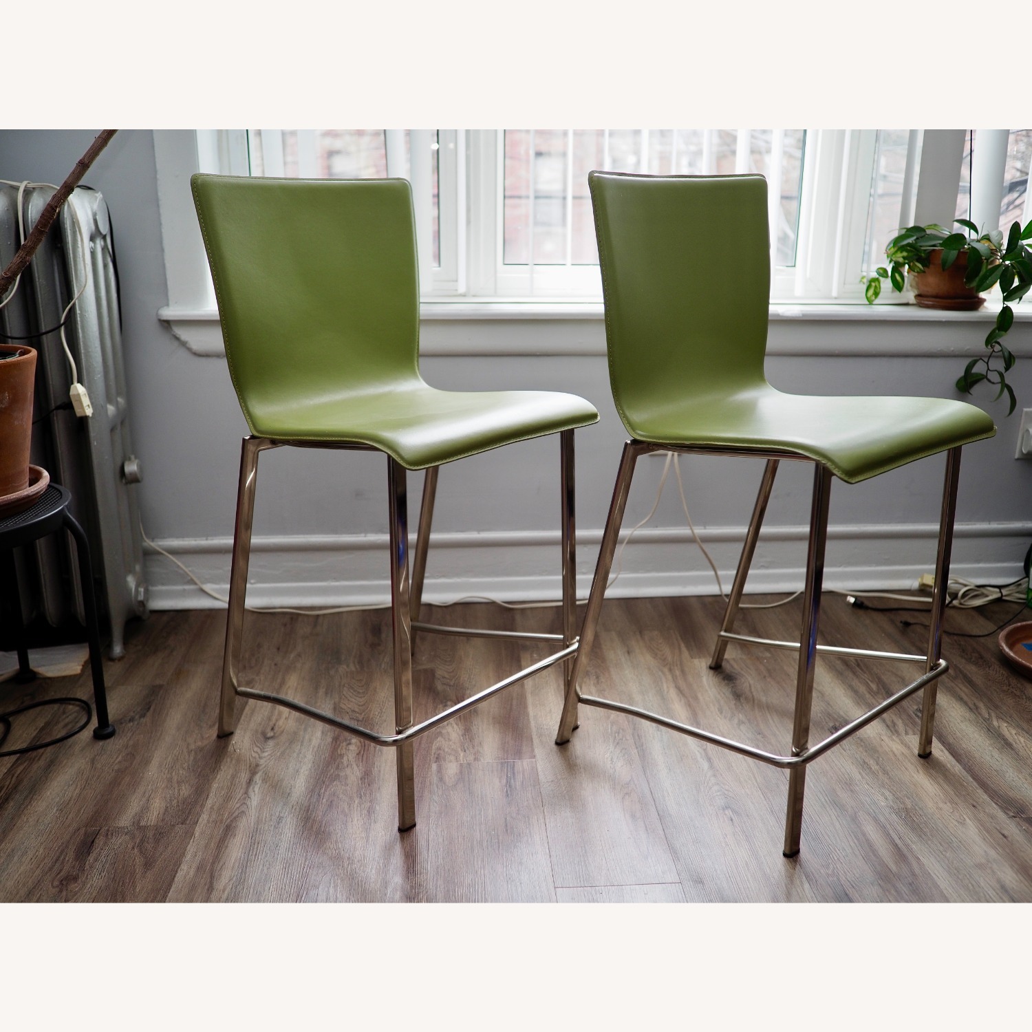 CB2 Diego Green Faux Leather Stools - image-1